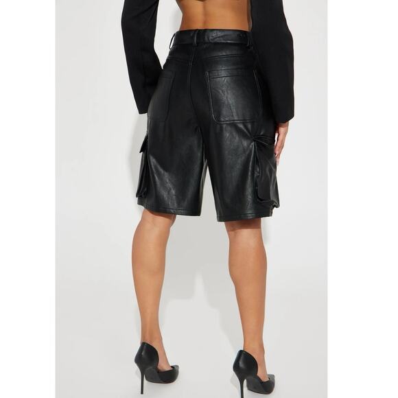 Faux Leather Cargo Short - Black - Picture 2 of 7